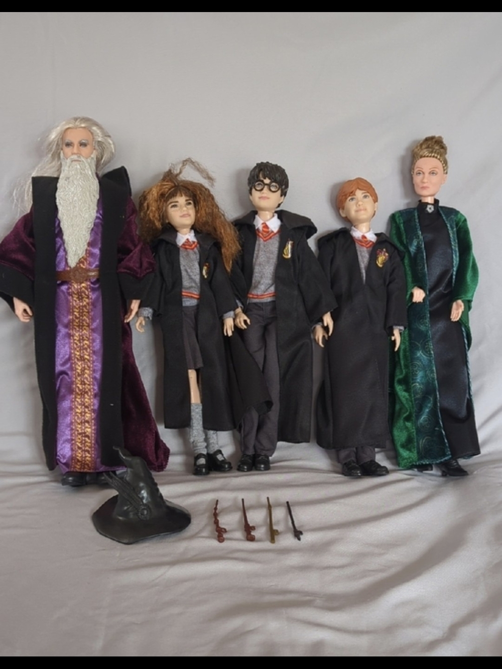 Harry Potter Character Doll Set with Robes and Wands - Black, Green, Purple